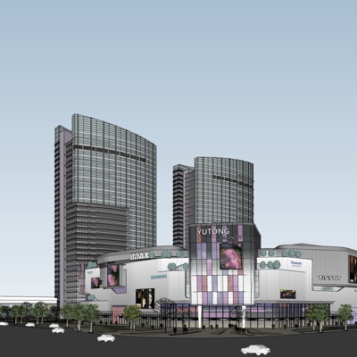 现代沿街商业建筑免费su模型(1)