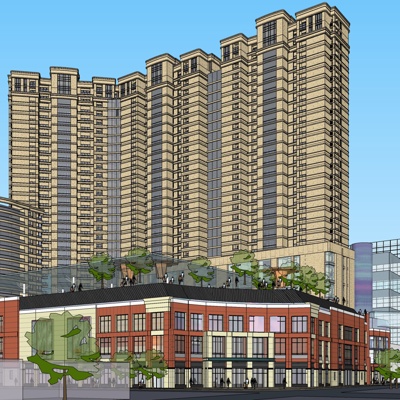 现代沿街商业建筑免费su模型(1)