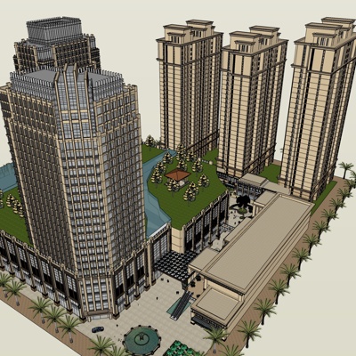 新古典沿街商业建筑免费su模型(1)