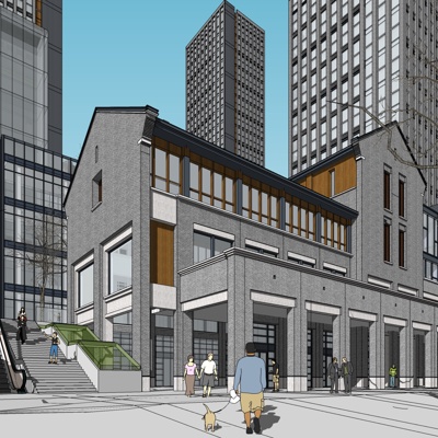新中式沿街商业建筑免费su模型(1)