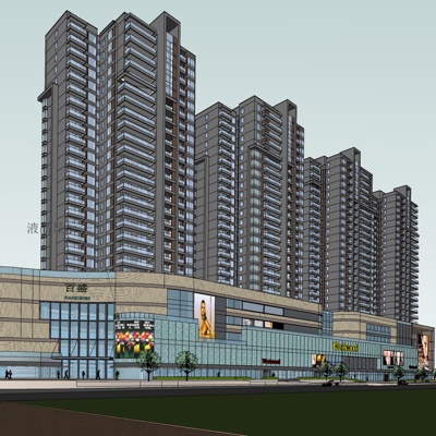 现代沿街商业建筑免费su模型(1)