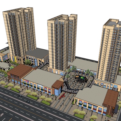 现代沿街商业建筑免费su模型(1)