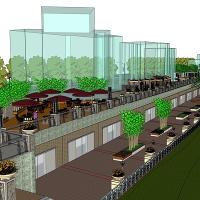 现代沿街商业建筑免费su模型(1)