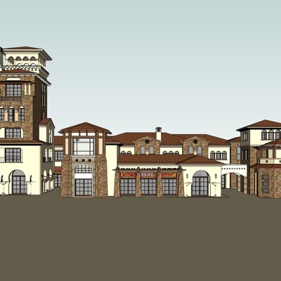 欧式沿街商业建筑免费su模型(1)