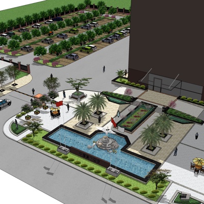 现代沿街商业建筑免费su模型(1)