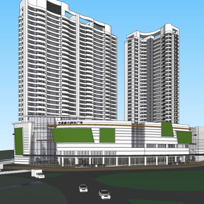 现代沿街商业建筑免费su模型(1)
