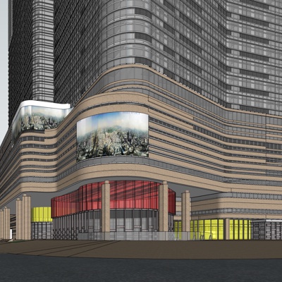 现代沿街商业建筑免费su模型(1)