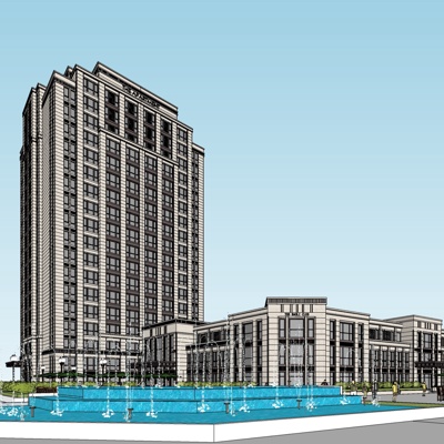 新古典沿街商业建筑免费su模型(1)