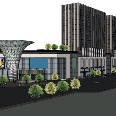 现代沿街商业建筑免费su模型(1)