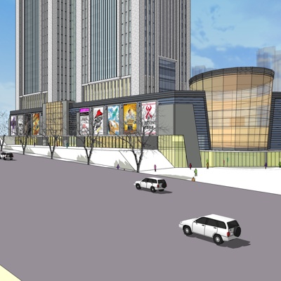 现代沿街商业建筑免费su模型(1)