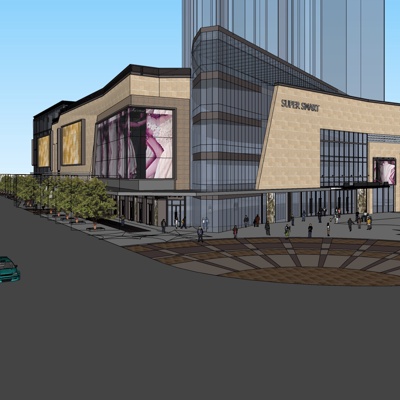 现代沿街商业建筑免费su模型(1)