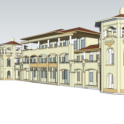 欧式沿街商业建筑免费su模型(1)