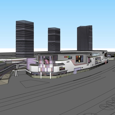 现代沿街商业建筑免费su模型(1)