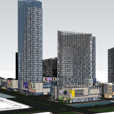 现代沿街商业建筑免费su模型(1)