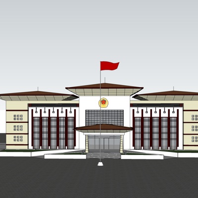 新中式行政办公楼免费su模型(1)