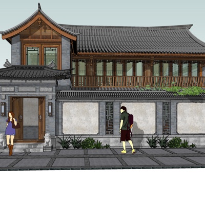 中式古建民房免费su模型(1)