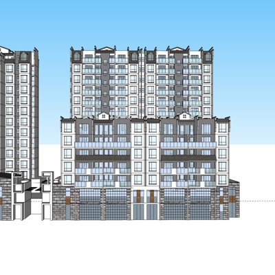 新中式商住综合楼免费su模型(1)