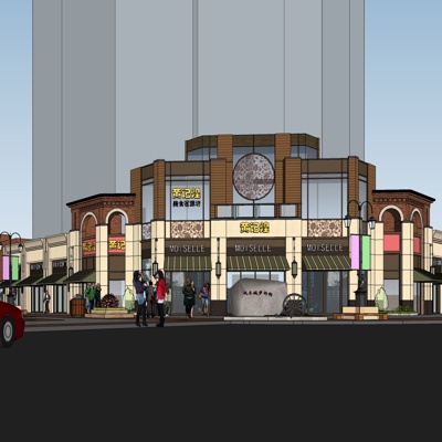 欧式沿街商业建筑免费su模型(1)