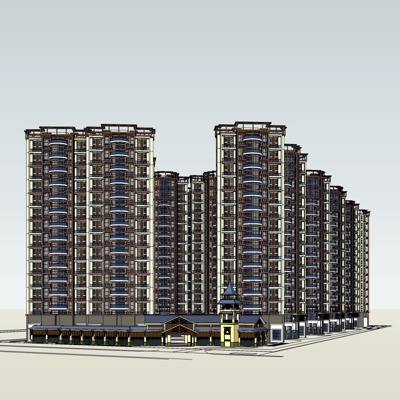 东南亚商住综合楼免费su模型(1)