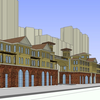 欧式沿街商业建筑免费su模型(1)