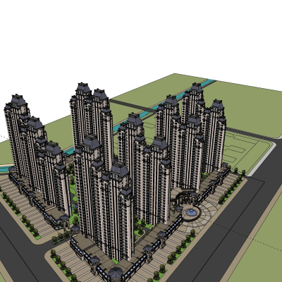 新古典高层住宅外观免费su模型(1)