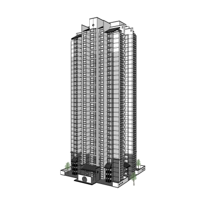 新中式高层公寓楼免费su模型(1)