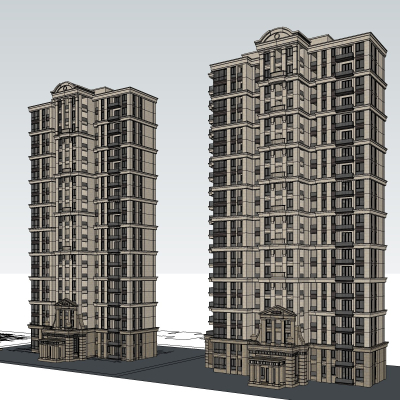新古典高层公寓楼免费su模型(1)