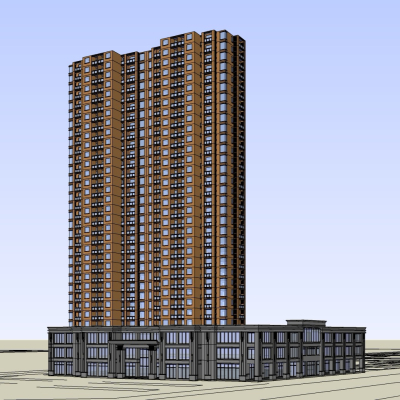 现代高层住宅外观免费su模型(1)