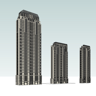 新古典高层住宅外观免费su模型(1)