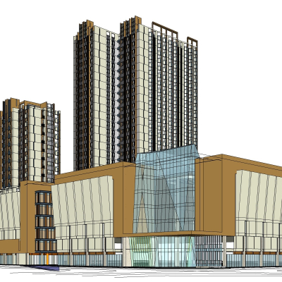 现代沿街商业建筑免费su模型(1)