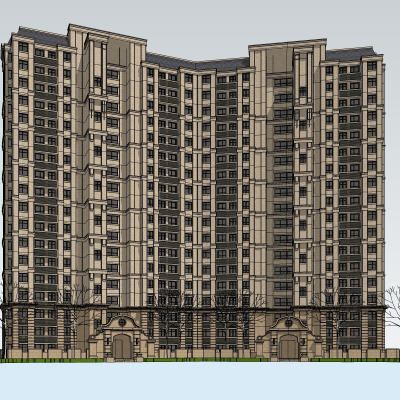 欧式高层公寓楼免费su模型(1)