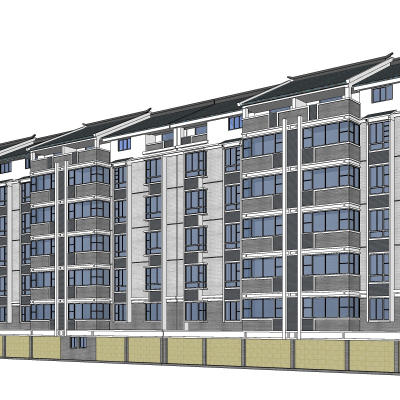 新中式公寓楼免费su模型(1)