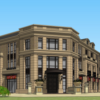 欧式沿街商业建筑免费su模型(1)