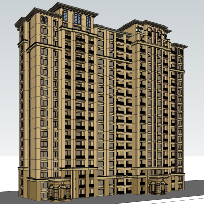 新古典高层住宅外观免费su模型(1)