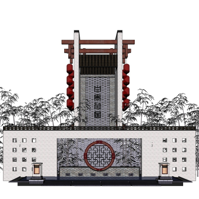 中式景观墙免费su模型(1)