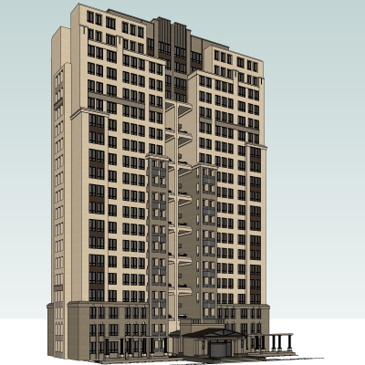现代高层住宅外观免费su模型(1)