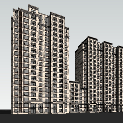 新古典高层公寓楼免费su模型(1)