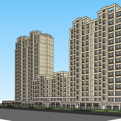 现代沿街商业建筑免费su模型(1)