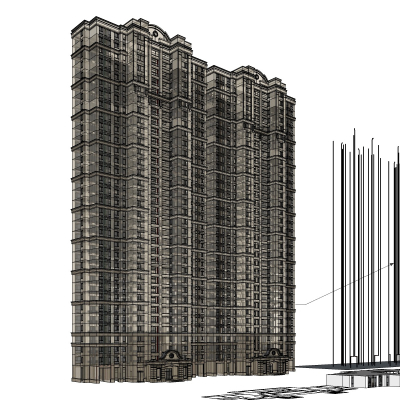 欧式高层公寓楼免费su模型(1)
