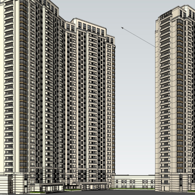新古典高层公寓楼免费su模型(1)