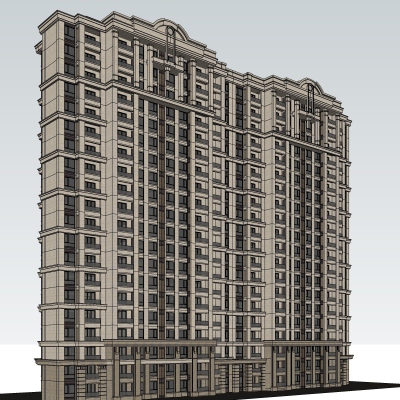 新古典高层公寓楼免费su模型(1)