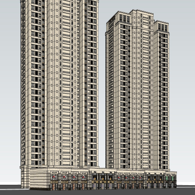新古典高层公寓楼免费su模型(1)