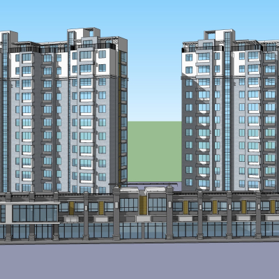 现代高层住宅外观免费su模型(1)