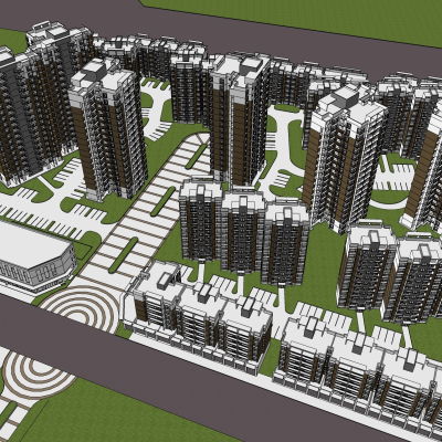 现代高层住宅外观免费su模型(1)