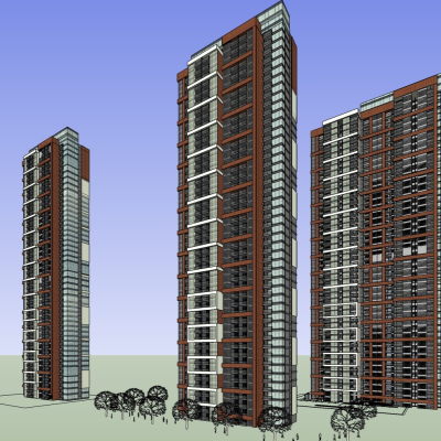 现代高层住宅外观免费su模型(1)