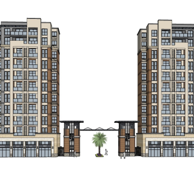 新古典高层住宅外观免费su模型(1)