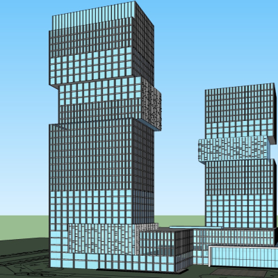 现代高层住宅外观免费su模型(1)