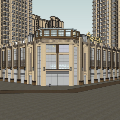 新古典沿街商业建筑免费su模型(1)