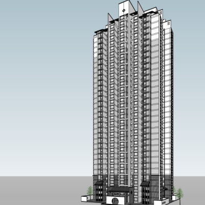 现代高层住宅外观免费su模型(1)