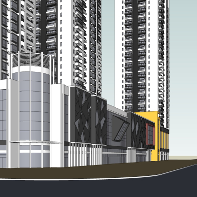 现代沿街商业建筑免费su模型(1)